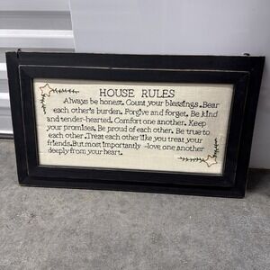 HOME‎ Decor Framed House Rules Hand Embroidery Crewel Family Love Respect Rustic